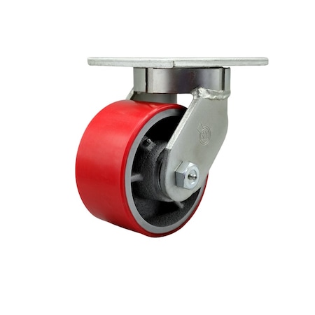 Service Caster 6'' Extra Heavy Duty Red Poly on Cast Iron Wheel Swivel Top Plate Caster CRAN-SCC-KP92S630-PUR-RS